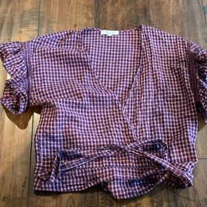 Madewell Purple Plaid Ruffle Sleeve Blouse
